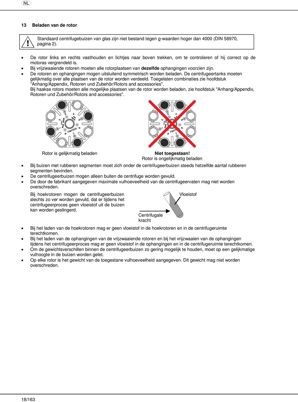 Bij vrijzwaaiende rotoren moeten alle rotorplaatsen van dezelfde ophangingen voorzien zijn. De rotoren en ophangingen mogen uitsluitend symmetrisch worden beladen.