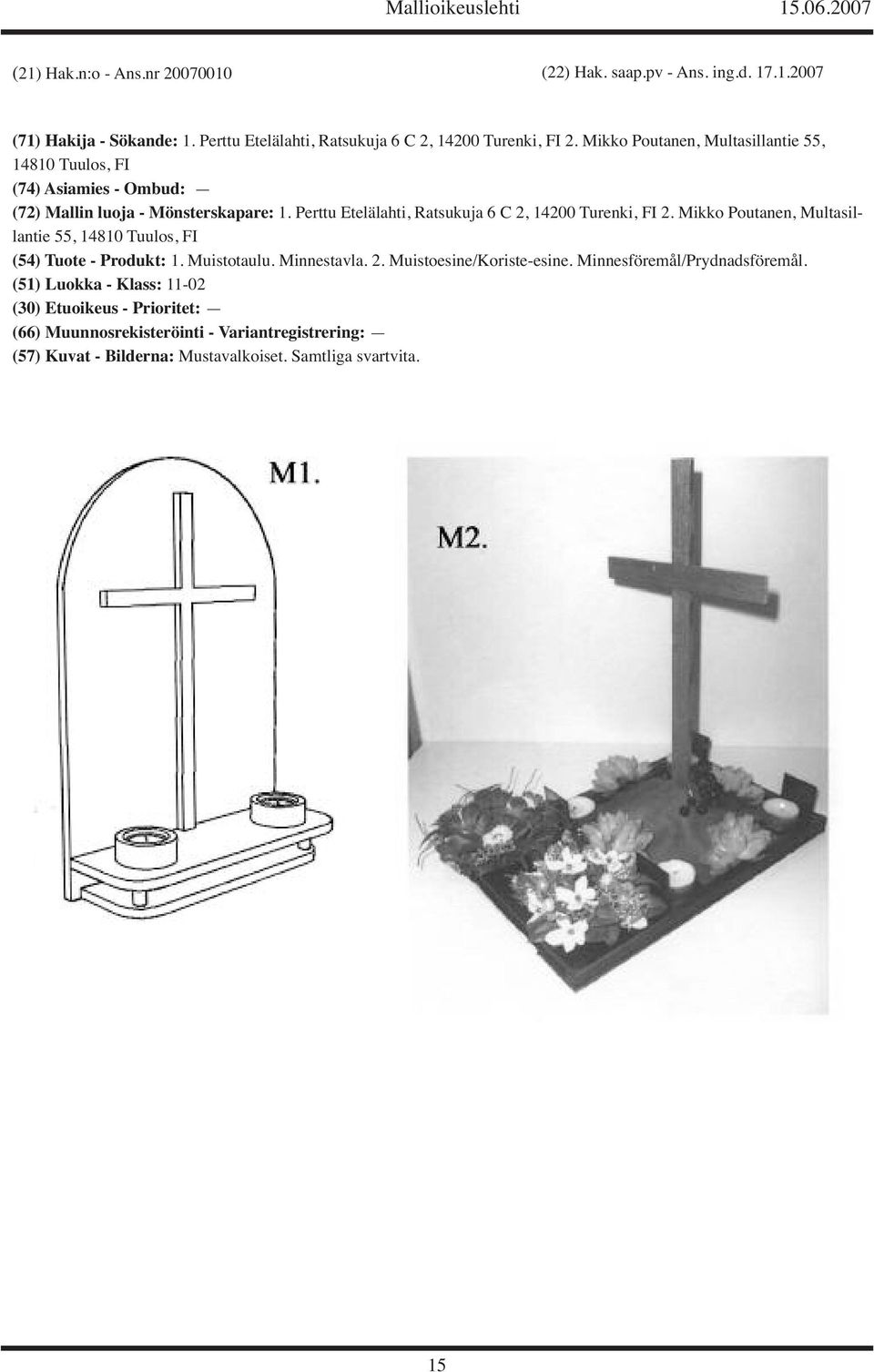 Mikko Poutanen, Multasillantie 55, 14810 Tuulos, FI (72) Mallin luoja - Mönsterskapare: 1.