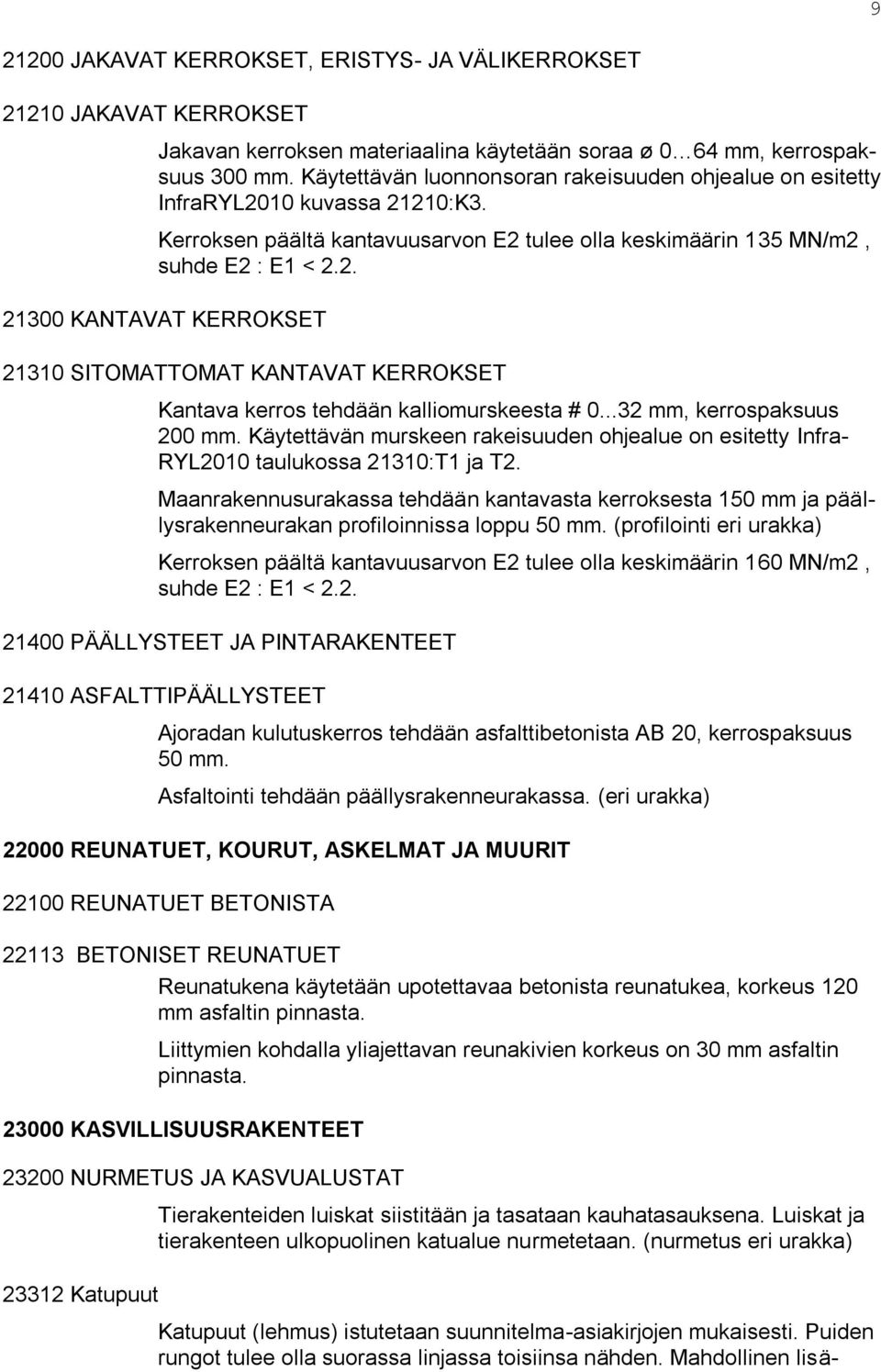 ..32 mm, kerrospaksuus 200 mm. Käytettävän murskeen rakeisuuden ohjealue on esitetty Infra- RYL2010 taulukossa 21310:T1 ja T2.