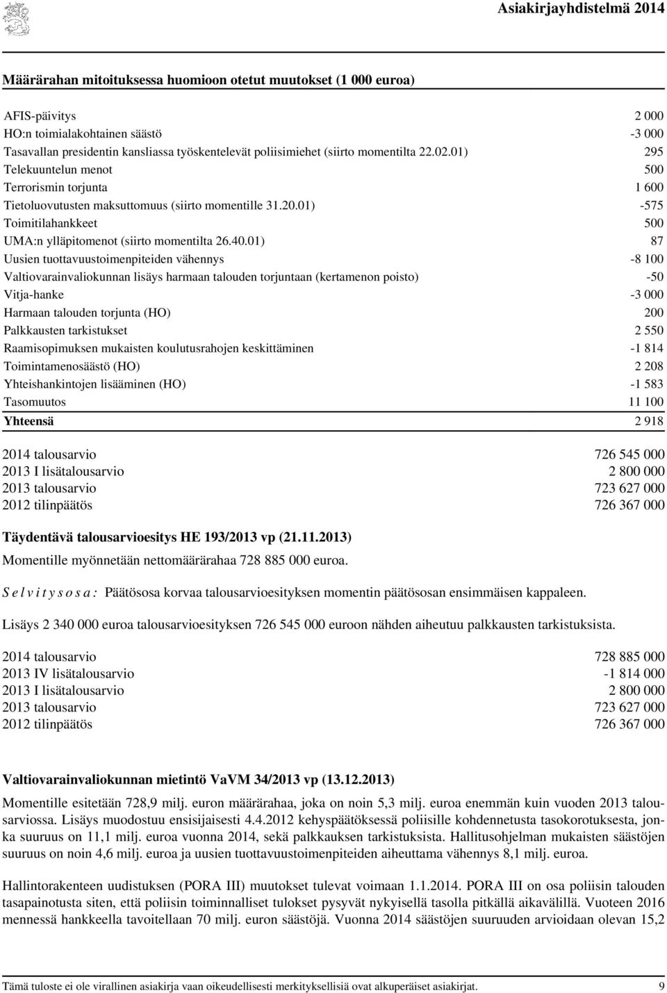 01) -575 Toimitilahankkeet 500 UMA:n ylläpitomenot (siirto momentilta 26.40.