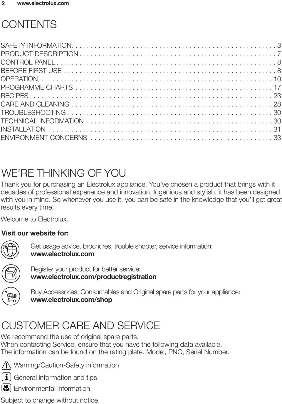 ............................................................... 23 CARE AND CLEANING..................................................... 28 TROUBLESHOOTING...................................................... 30 TECHNICAL INFORMATION.