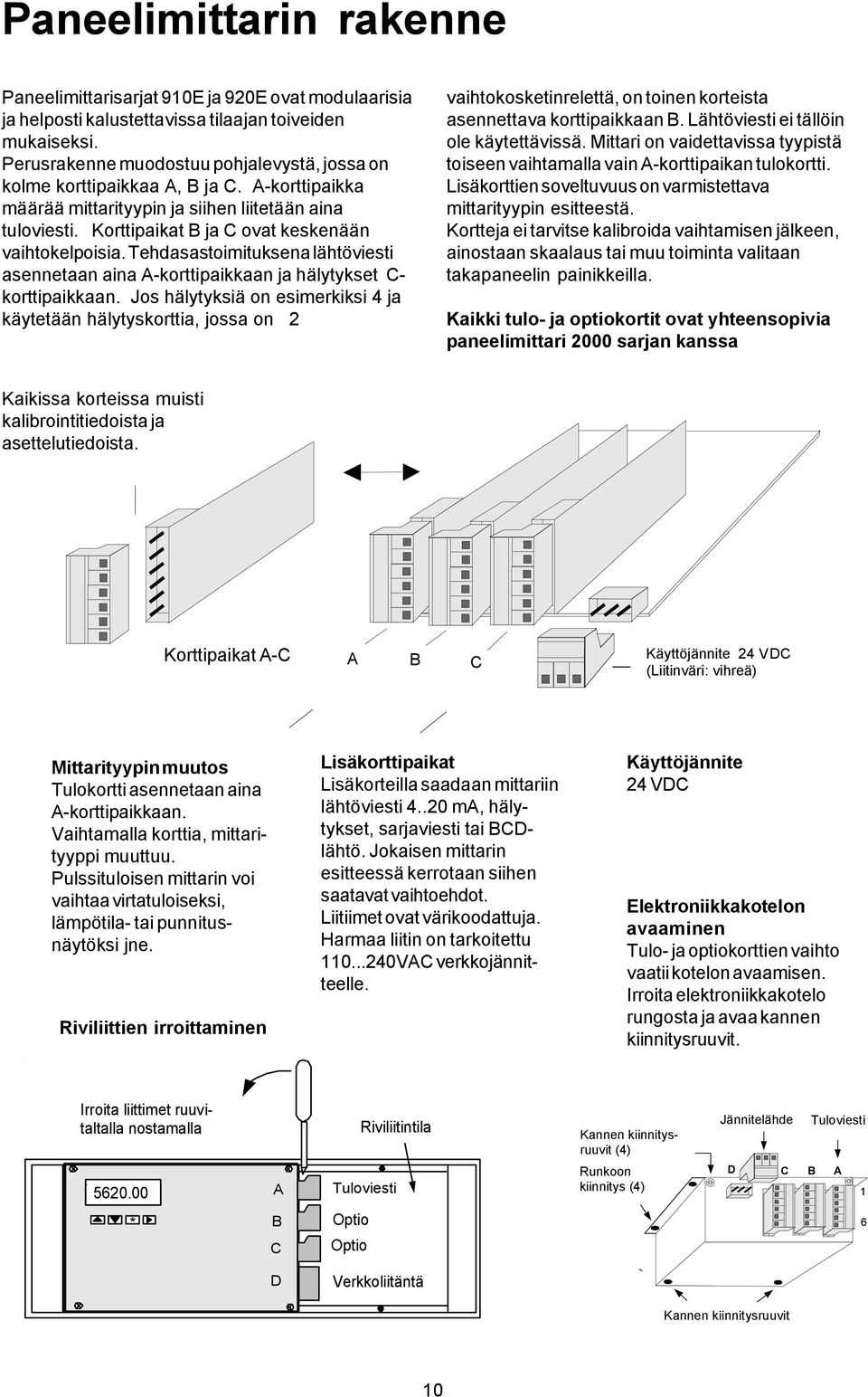 Korttipaikat B ja C ovat keskenään vaihtokelpoisia. Tehdasastoimituksena lähtöviesti asennetaan aina A-korttipaikkaan ja hälytykset C- korttipaikkaan.