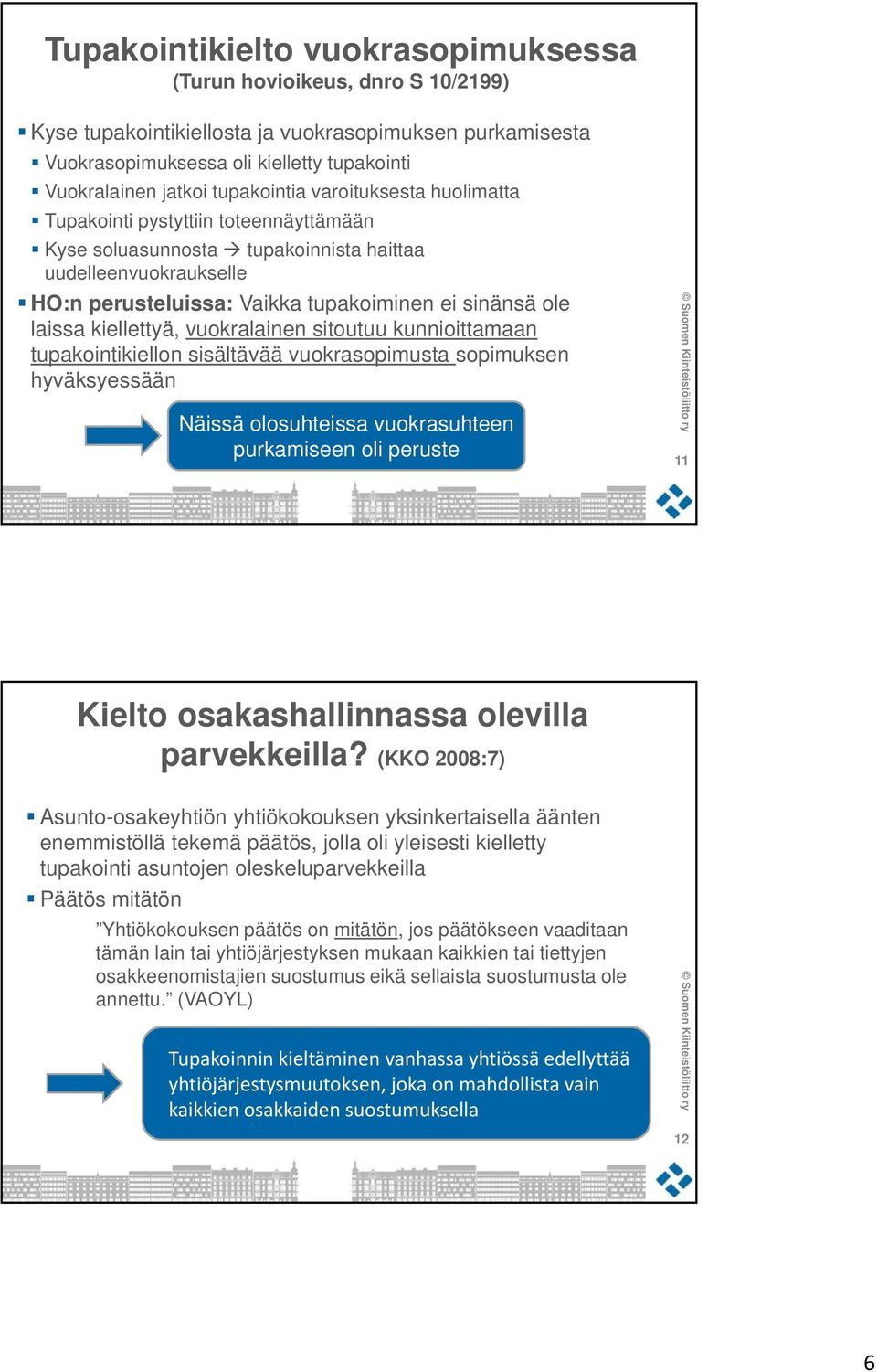 laissa kiellettyä, vuokralainen sitoutuu kunnioittamaan tupakointikiellon sisältävää vuokrasopimusta sopimuksen hyväksyessään Näissä olosuhteissa vuokrasuhteen purkamiseen oli peruste 11 Kielto