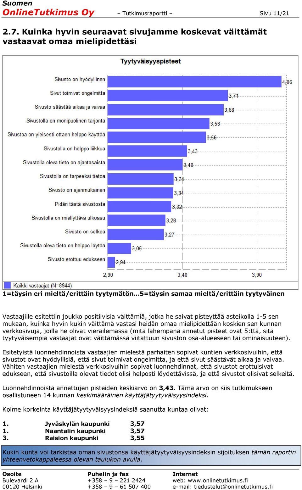 positiivisia väittämiä, jotka he saivat pisteyttää asteikolla 1-5 sen mukaan, kuinka hyvin kukin väittämä vastasi heidän omaa mielipidettään koskien sen kunnan verkkosivuja, joilla he olivat