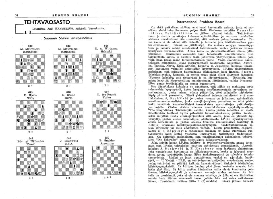 SUaider Argentina a 4: j: SUOMEN SHAKKI 35 International Problem Board On ehkä paikallaan aloittaa uusi vuosi kertomalla asiasta, josta ei mo- 111kaan shakkimies Suomessa paljoa tiedä.