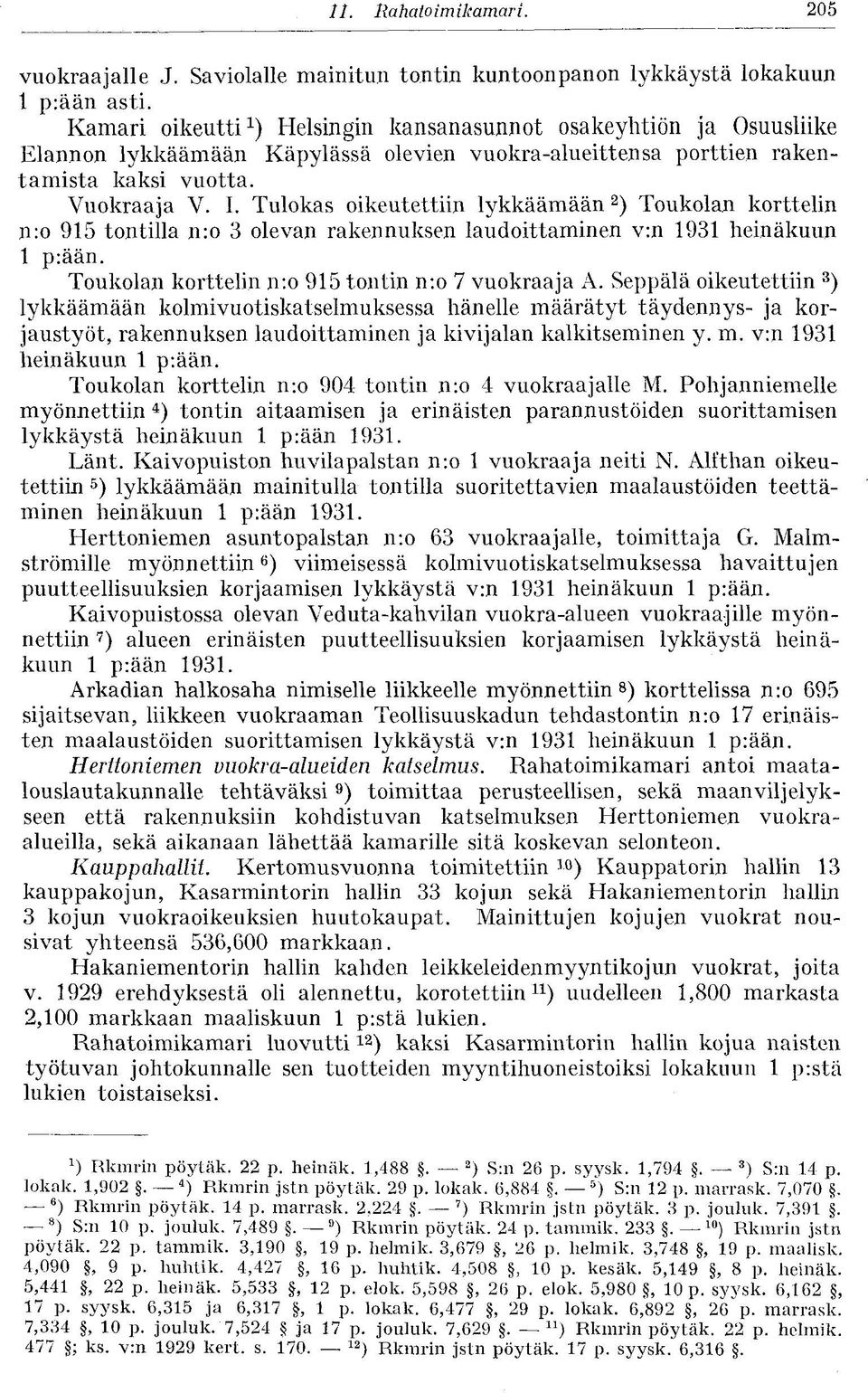 Tulokas oikeutettiin lykkäämään 2 ) Toukolan korttelin n:o 915 tontilla n:o 3 olevan rakennuksen laudoittaminen v:n 1931 heinäkuun 1 p:ään. Toukolan korttelin n:o 915 tontin n:o 7 vuokraaja A.