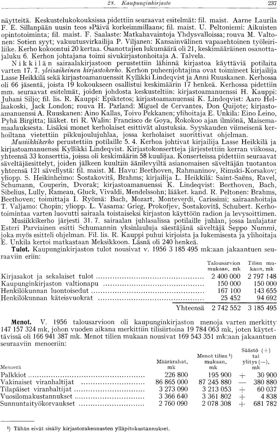 Viljanen: Kansainvälinen vapaaehtoinen työleiriliike. Kerho kokoontui 20 kertaa. Osanottajien lukumäärä oli 2, keskimääräinen osanottajaluku 6. Kerhon johtajana toimi sivukirjastonhoitaja A. Talvela.