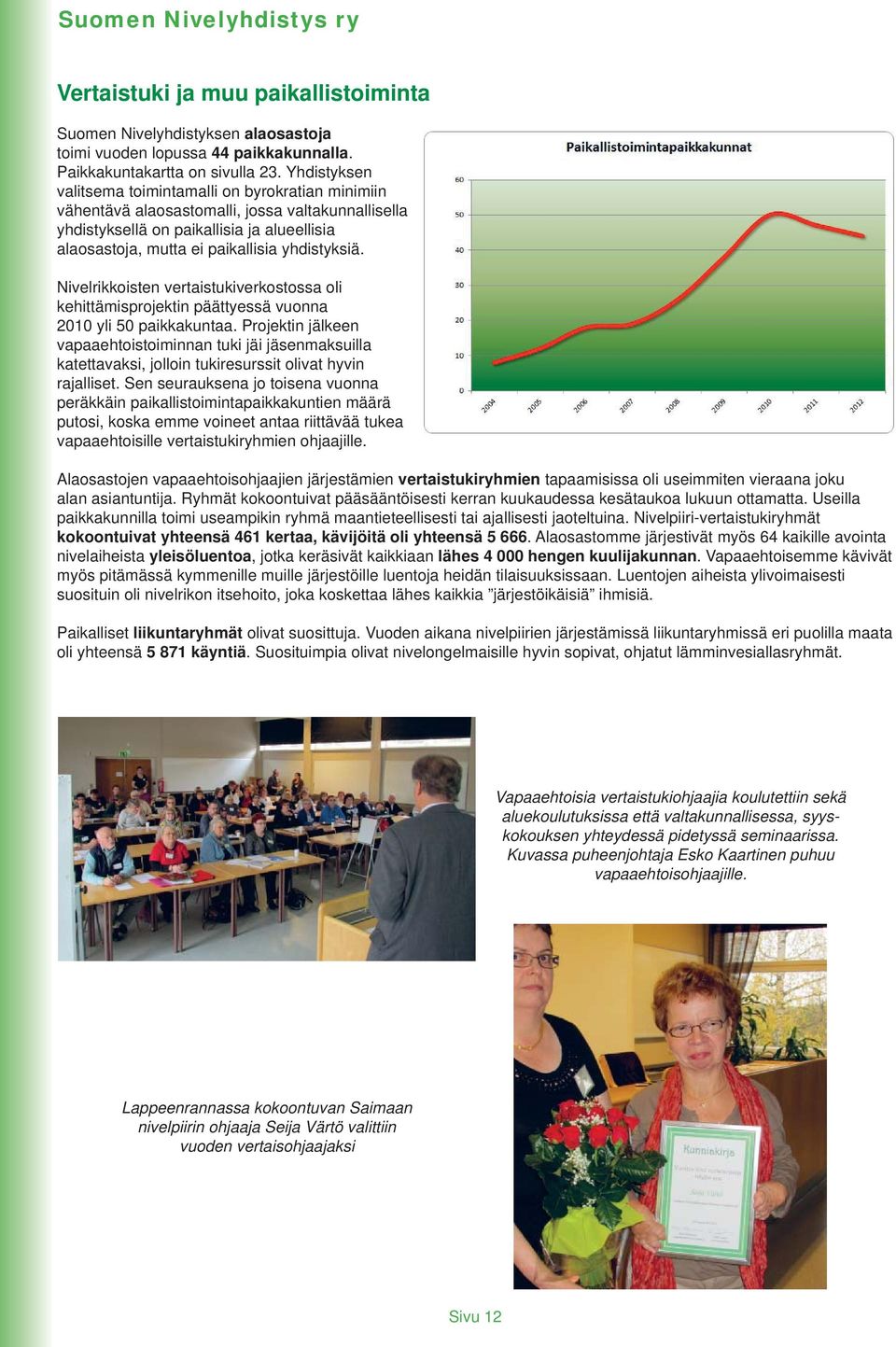 yhdistyksiä. Nivelrikkoisten vertaistukiverkostossa oli kehittämisprojektin päättyessä vuonna 2010 yli 50 paikkakuntaa.