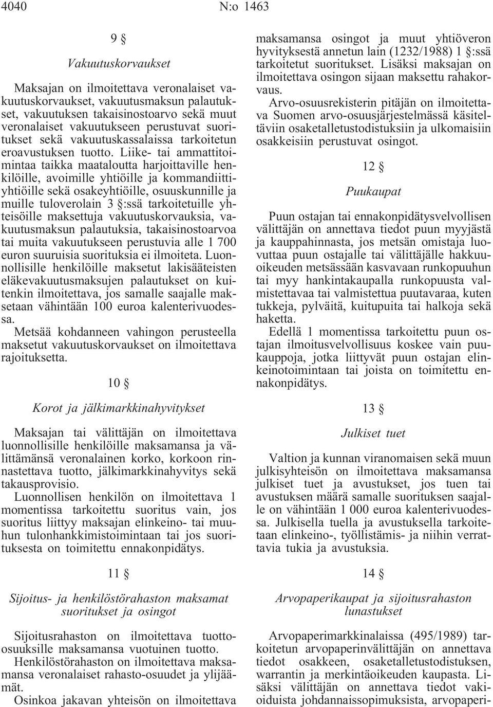 Liike- tai ammattitoimintaa taikka maataloutta harjoittaville henkilöille, avoimille yhtiöille ja kommandiittiyhtiöille sekä osakeyhtiöille, osuuskunnille ja muille tuloverolain 3 :ssä tarkoitetuille