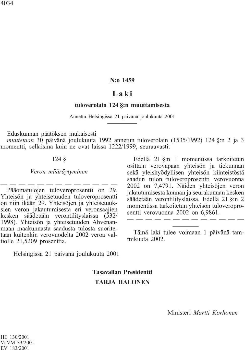 Yhteisön ja yhteisetuuden tuloveroprosentti on niin ikään 29. Yhteisöjen ja yhteisetuuksien veron jakautumisesta eri veronsaajien kesken säädetään verontilityslaissa (532/ 1998).
