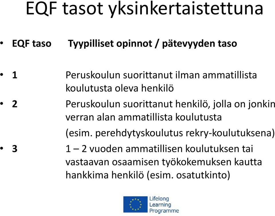 jonkin verran alan ammatillista koulutusta (esim.
