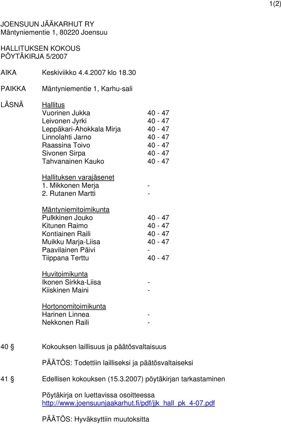 Tahvanainen Kauko 40-47 Hallituksen varajäsenet 1. Mikkonen Merja - 2.