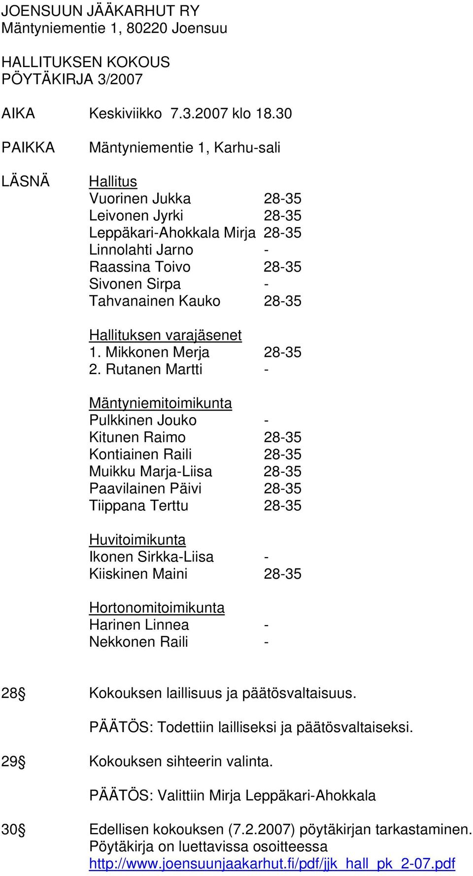 Kauko 28-35 Hallituksen varajäsenet 1. Mikkonen Merja 28-35 2.