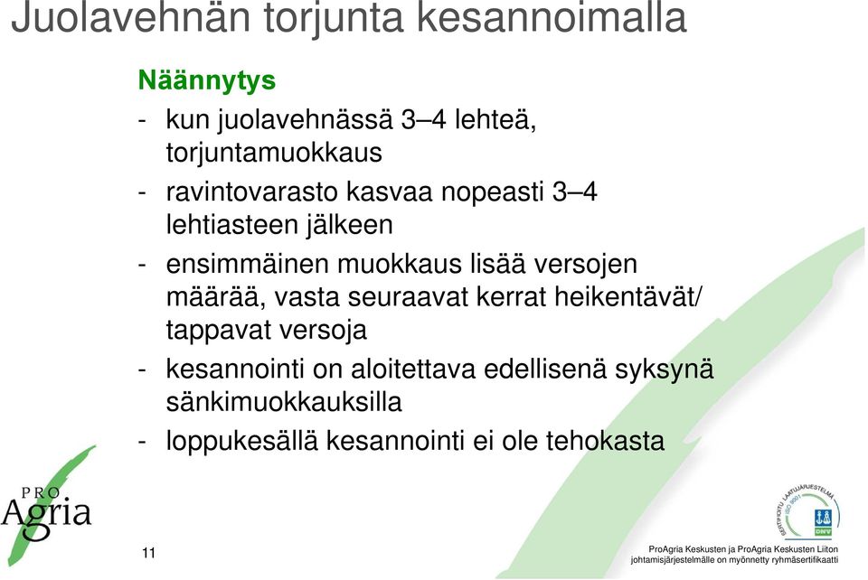 muokkaus lisää versojen määrää, vasta seuraavat kerrat heikentävät/ tappavat versoja -