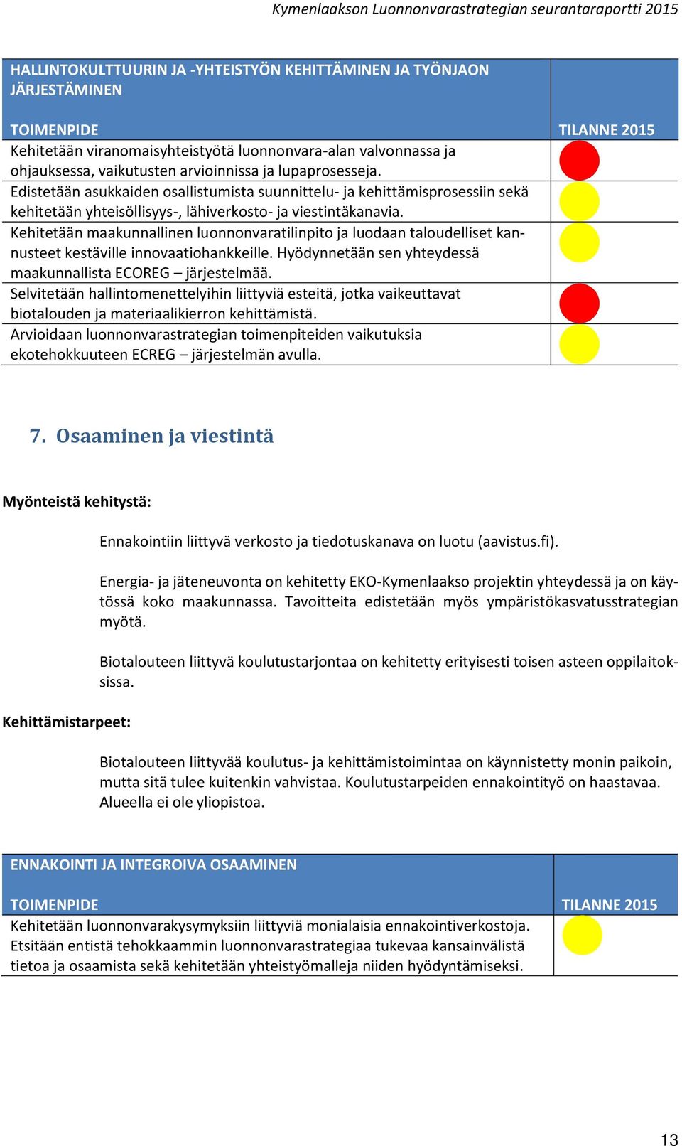 Kehitetään maakunnallinen luonnonvaratilinpito ja luodaan taloudelliset kannusteet kestäville innovaatiohankkeille. Hyödynnetään sen yhteydessä maakunnallista ECOREG järjestelmää.