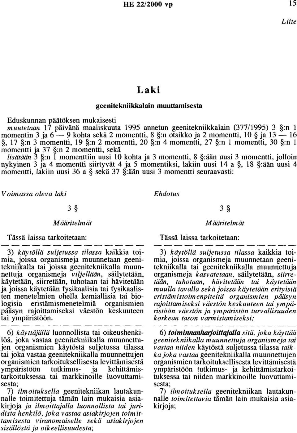 uusi 10 kohta ja 3 momentti, 8 :ään uusi 3 momentti, jolloin nykyinen 3 ja 4 momentti siirtyvät 4 ja 5 momentiksi, lakiin uusi 14 a, 18 :ään uusi 4 momentti, lakiin uusi 36 a sekä 37 :ään uusi 3