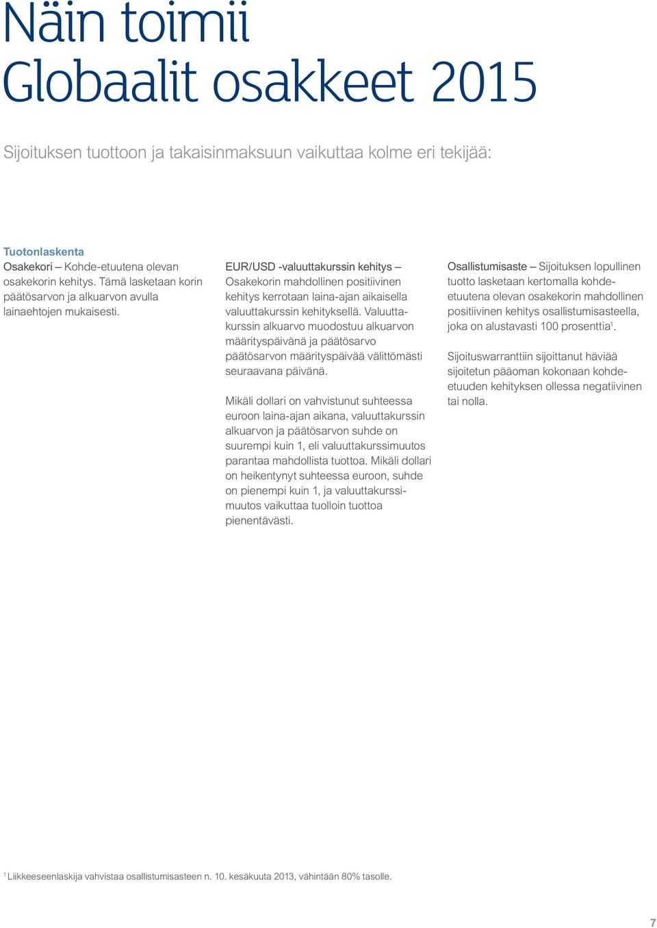EUR/USD -valuuttakurssin kehitys Osakekorin mahdollinen positiivinen kehitys kerrotaan laina-ajan aikaisella valuuttakurssin kehityksellä.