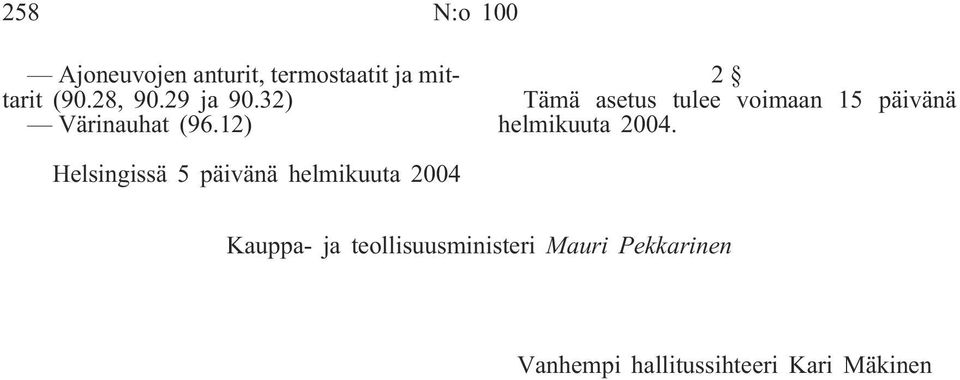 12) 2 Tämä asetus tulee voimaan 15 päivänä helmikuuta 2004.