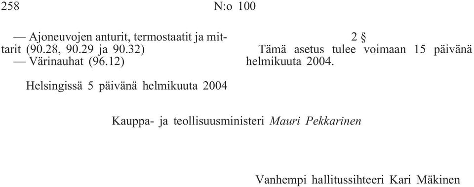 12) 2 Tämä asetus tulee voimaan 15 päivänä helmikuuta 2004.