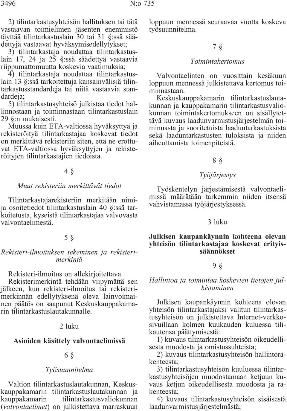 kansainvälisiä tilintarkastusstandardeja tai niitä vastaavia standardeja; 5) tilintarkastusyhteisö julkistaa tiedot hallinnostaan ja toiminnastaan tilintarkastuslain 29 :n mukaisesti.