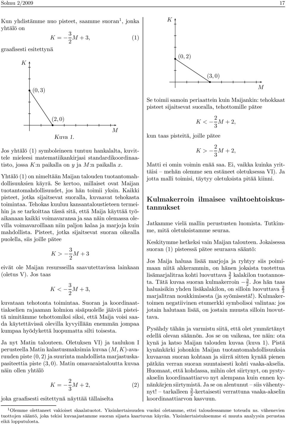 M K < 2 3 M + 2, kun taas pisteitä, joille pätee Jos yhtälö (1) symboleineen tuntuu hankalalta, kuvittele mieleesi matematiikankirjasi standardikoordinaatisto, jossa K:n paikalla on y ja M:n paikalla