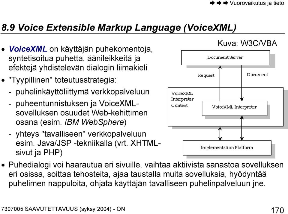 IBM WebSphere) Kuva: W3C/VBA - yhteys "tavalliseen" verkkopalveluun esim. Java/JSP -tekniikalla (vrt.