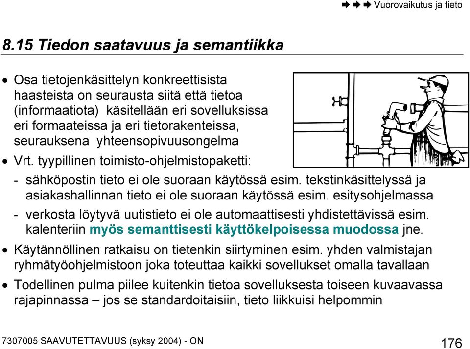 tekstinkäsittelyssä ja asiakashallinnan tieto ei ole suoraan käytössä esim. esitysohjelmassa - verkosta löytyvä uutistieto ei ole automaattisesti yhdistettävissä esim.