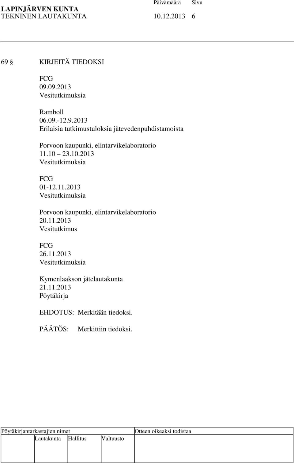 09.2013 Vesitutkimuksia Ramboll 06.09.-12.9.2013 Erilaisia tutkimustuloksia jätevedenpuhdistamoista Porvoon kaupunki, elintarvikelaboratorio 11.