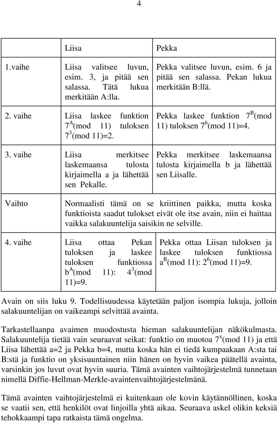 Pekka merkitsee laskemaansa tulosta kirjaimella b ja lähettää sen Liisalle.