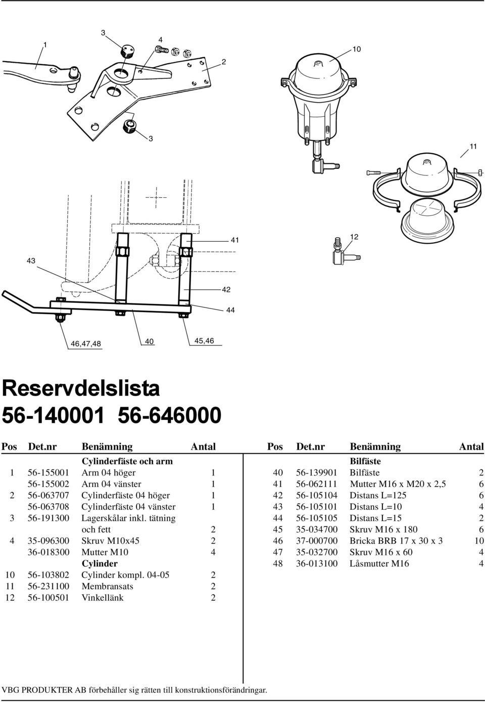 tätning och fett 2 4 35-096300 Skruv M10x45 2 36-018300 Mutter M10 4 Cylinder 10 56-103802 Cylinder kompl.