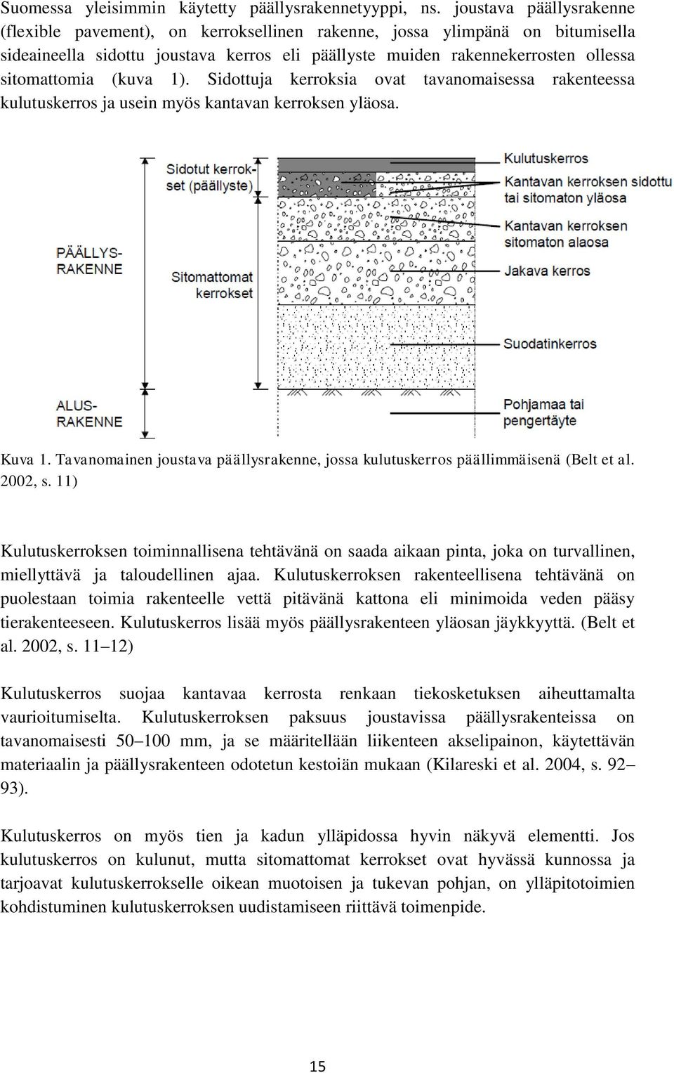 (kuva 1). Sidottuja kerroksia ovat tavanomaisessa rakenteessa kulutuskerros ja usein myös kantavan kerroksen yläosa. Kuva 1.