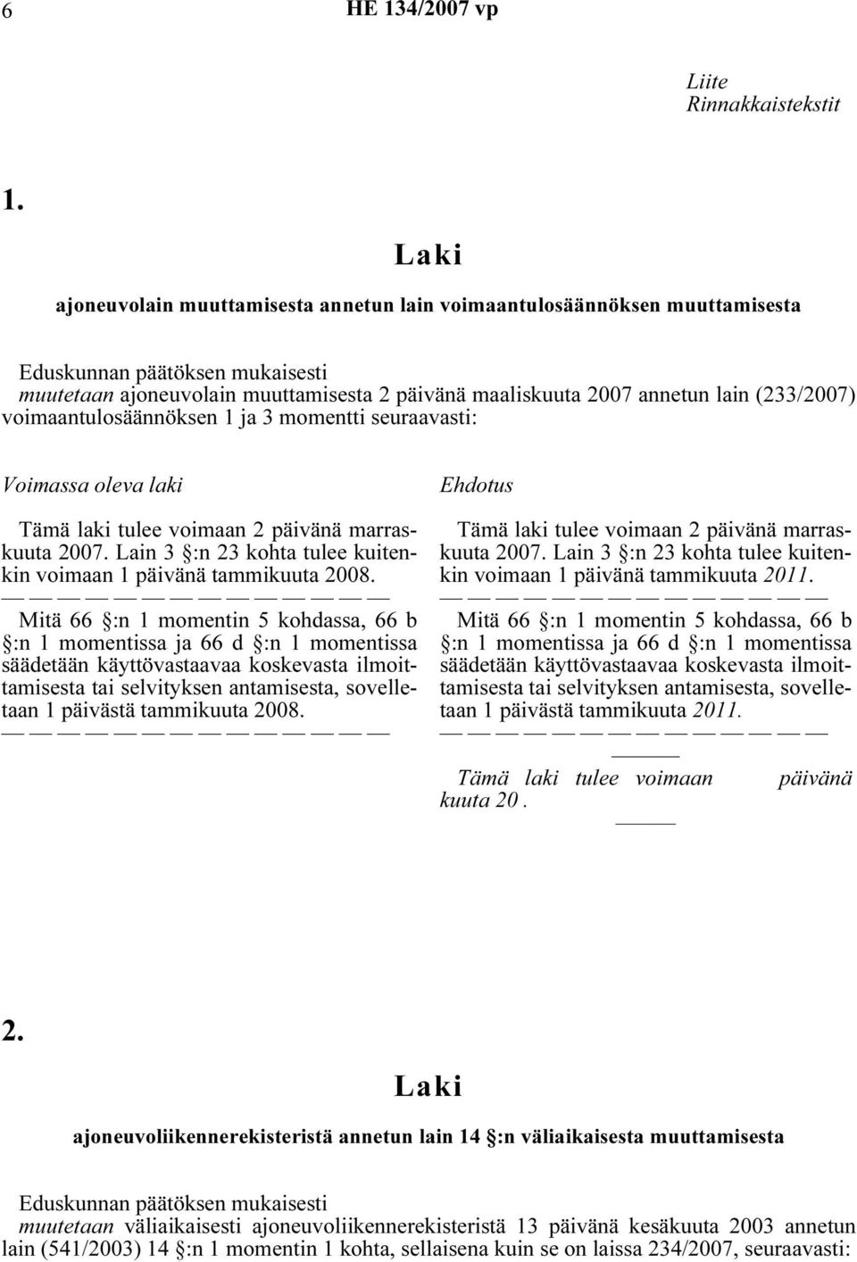 momentti seuraavasti: Voimassa oleva laki Tämä laki tulee voimaan 2 päivänä marraskuuta 2007. Lain 3 :n 23 kohta tulee kuitenkin voimaan 1 päivänä tammikuuta 2008.