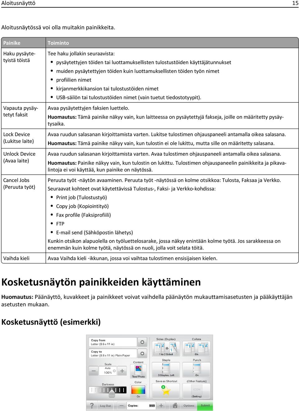 pysäytettyjen töiden tai luottamuksellisten tulostustöiden käyttäjätunnukset muiden pysäytettyjen töiden kuin luottamuksellisten töiden työn nimet profiilien nimet kirjanmerkkikansion tai