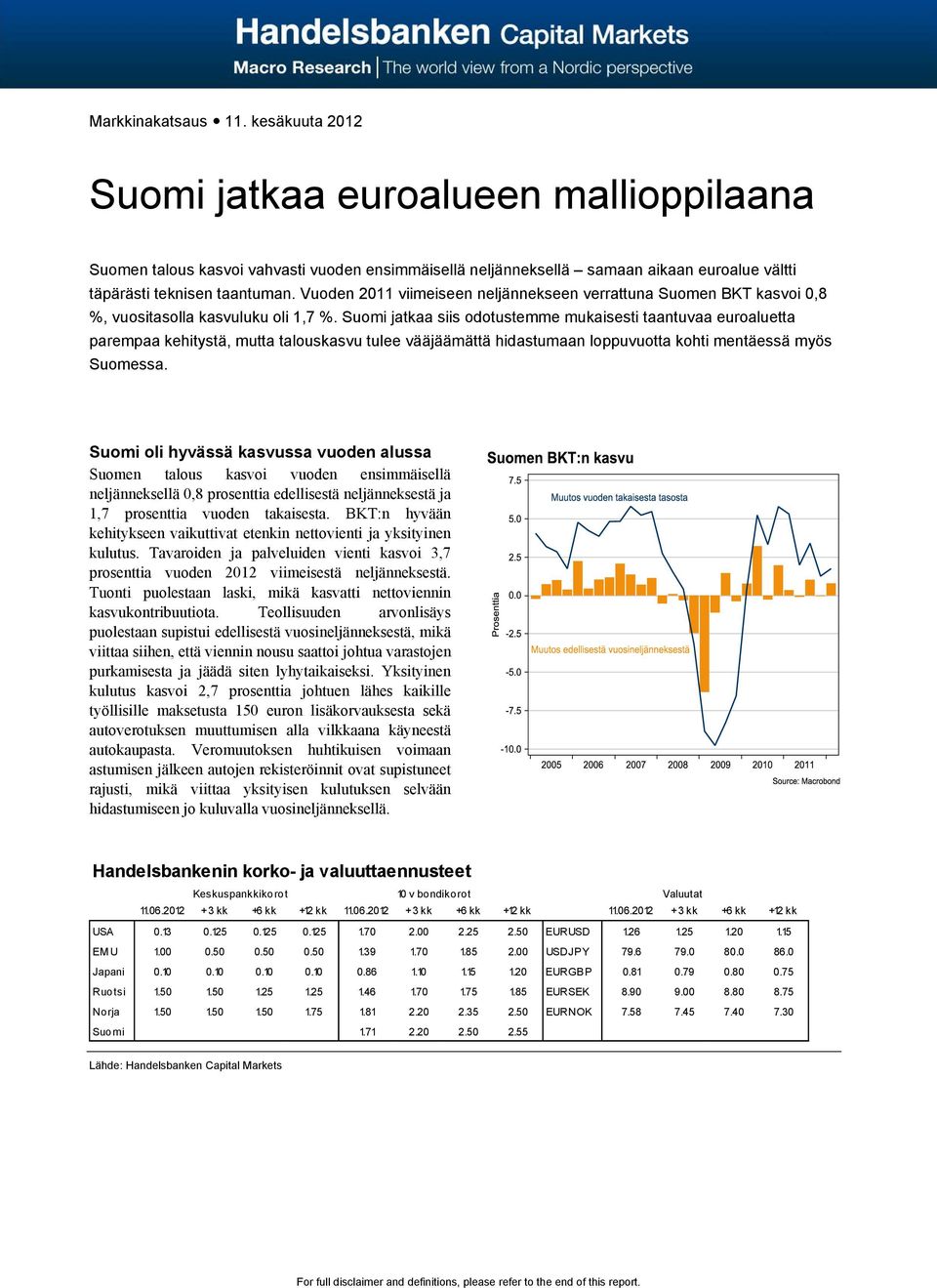 Suomi jatkaa siis odotustemme mukaisesti taantuvaa euroaluetta parempaa kehitystä, mutta talouskasvu tulee vääjäämättä hidastumaan loppuvuotta kohti mentäessä myös Suomessa.