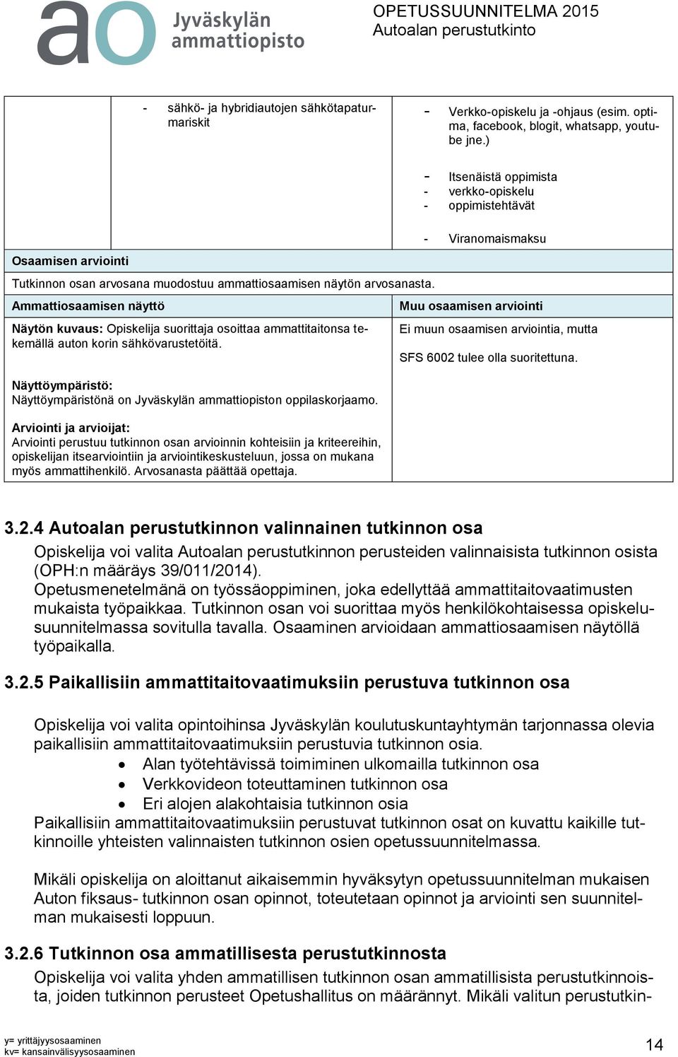 Näyttöympäristö: Näyttöympäristönä on Jyväskylän ammattiopiston oppilaskorjaamo.
