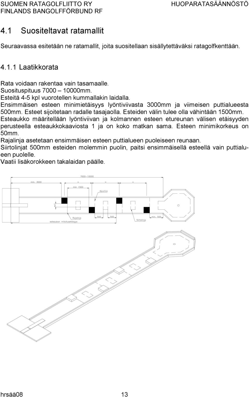 Esteet sijoitetaan radalle tasajaolla. Esteiden välin tulee olla vähintään 1500mm.