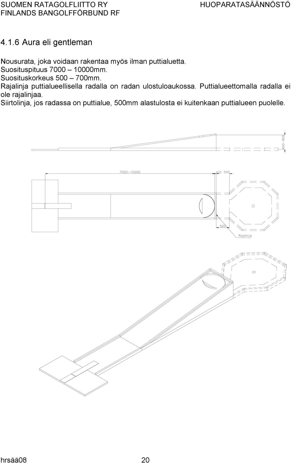 Rajalinja puttialueellisella radalla on radan ulostuloaukossa.