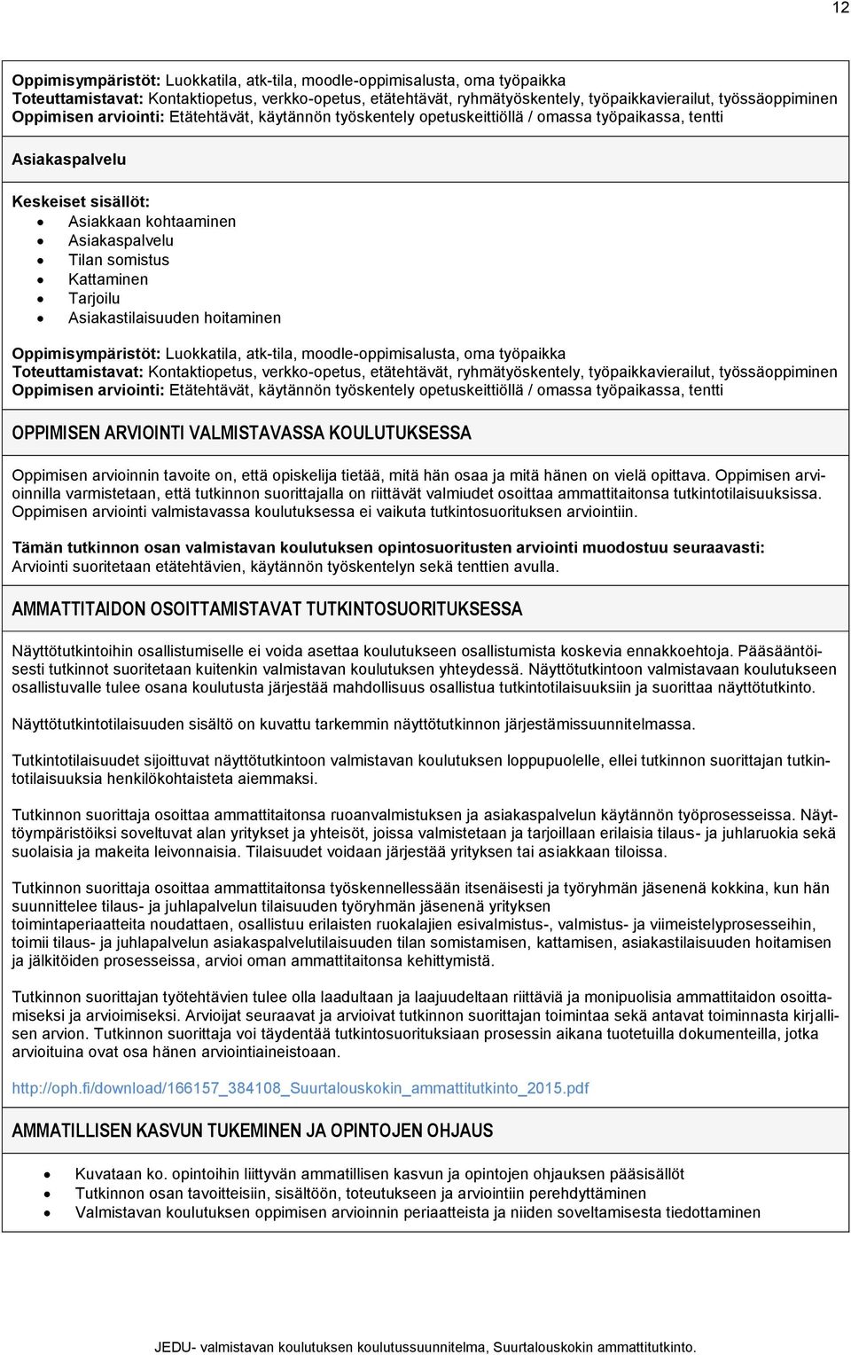 Oppimisen arvioinnilla varmistetaan, että tutkinnon suorittajalla on riittävät valmiudet osoittaa ammattitaitonsa tutkintotilaisuuksissa.