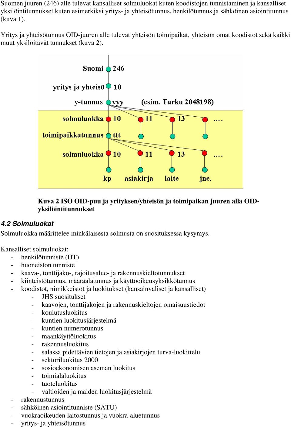 Kuva 2 ISO OID-puu ja yrityksen/yhteisön ja toimipaikan juuren alla OIDyksilöintitunnukset 4.2 Solmuluokat Solmuluokka määrittelee minkälaisesta solmusta on suosituksessa kysymys.