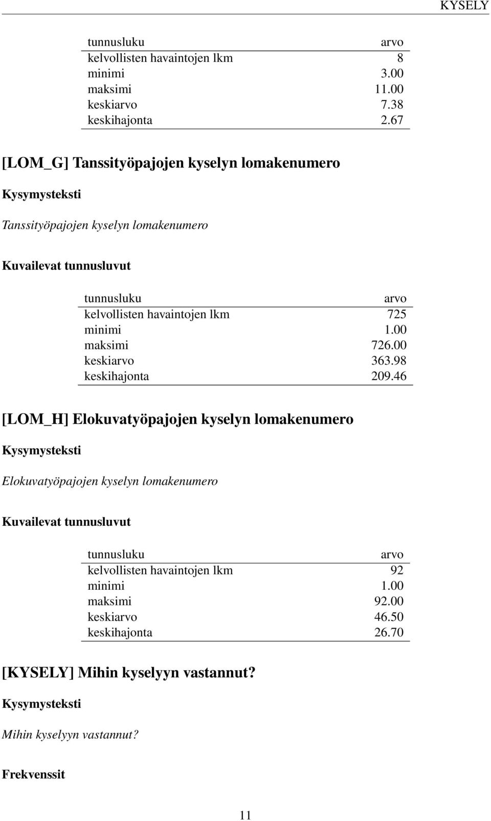 lkm 725 minimi 1.00 maksimi 726.00 keskiarvo 363.98 keskihajonta 209.
