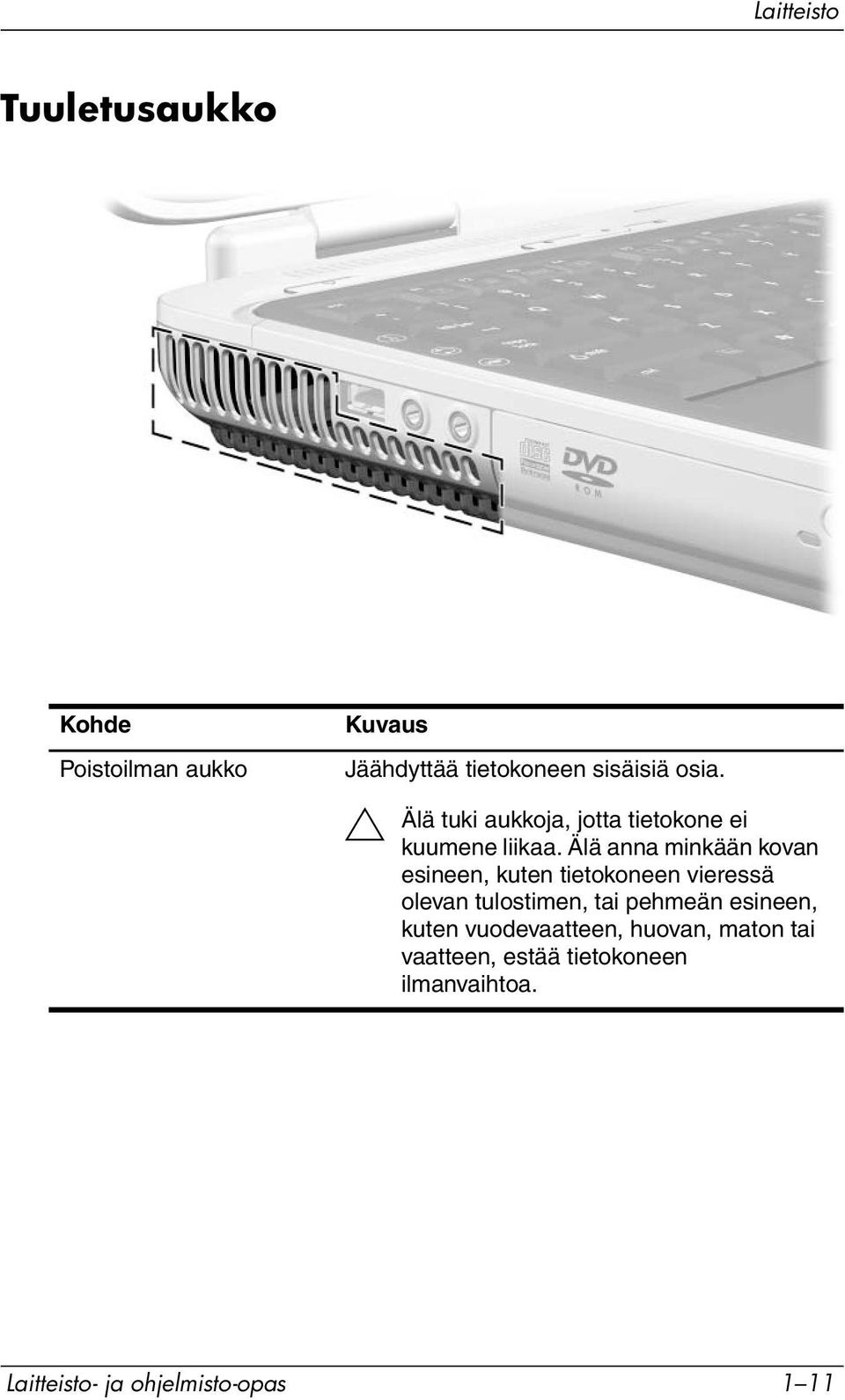 Älä anna minkään kovan esineen, kuten tietokoneen vieressä olevan tulostimen, tai pehmeän