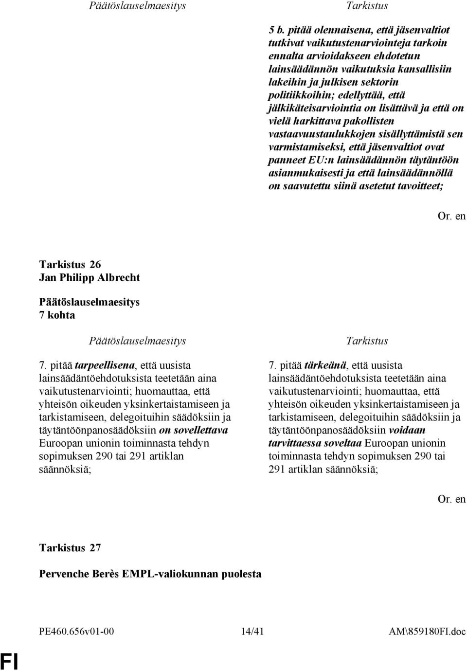 lainsäädännön täytäntöön asianmukaisesti ja että lainsäädännöllä on saavutettu siinä asetetut tavoitteet; 26 Jan Philipp Albrecht 7 kohta 7.