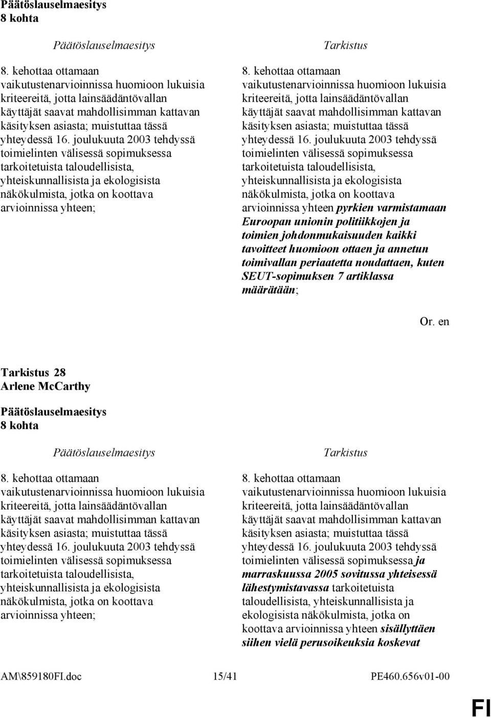 joulukuuta 2003 tehdyssä toimielinten välisessä sopimuksessa tarkoitetuista taloudellisista, yhteiskunnallisista ja ekologisista näkökulmista, jotka on koottava arvioinnissa yhteen; 8.