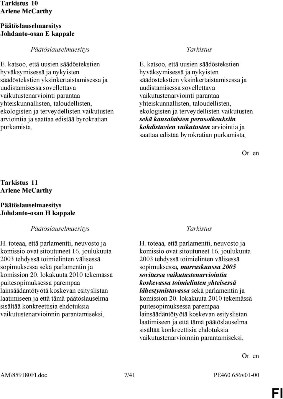ekologisten ja terveydellisten vaikutusten arviointia ja saattaa edistää byrokratian purkamista, E.