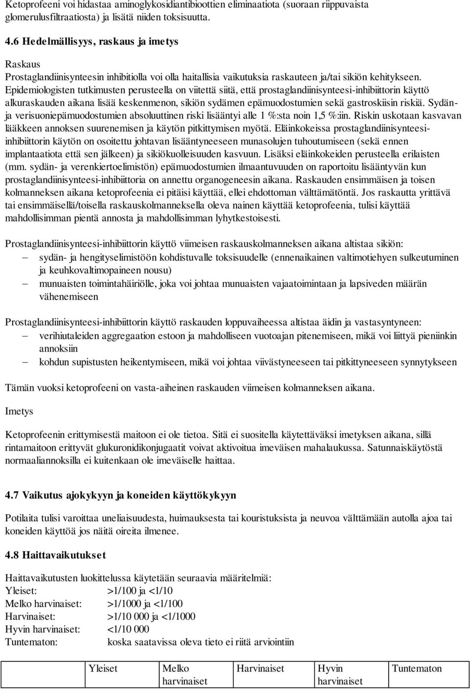 Epidemiologisten tutkimusten perusteella on viitettä siitä, että prostaglandiinisynteesi-inhibiittorin käyttö alkuraskauden aikana lisää keskenmenon, sikiön sydämen epämuodostumien sekä gastroskiisin