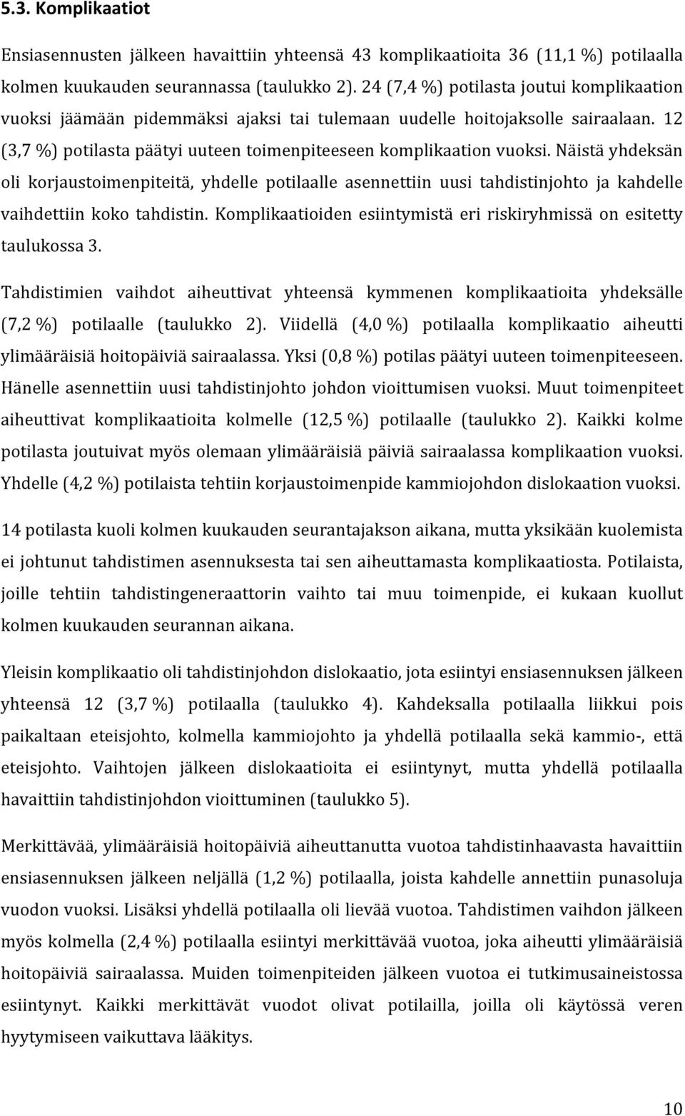 Näistä yhdeksän oli korjaustoimenpiteitä, yhdelle potilaalle asennettiin uusi tahdistinjohto ja kahdelle vaihdettiin koko tahdistin.