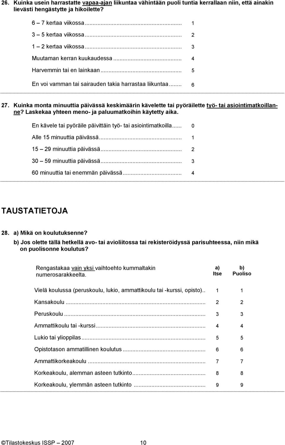 Kuinka monta minuuttia päivässä keskimäärin kävelette tai pyöräilette työ- tai asiointimatkoillanne? Laskekaa yhteen meno- ja paluumatkoihin käytetty aika.