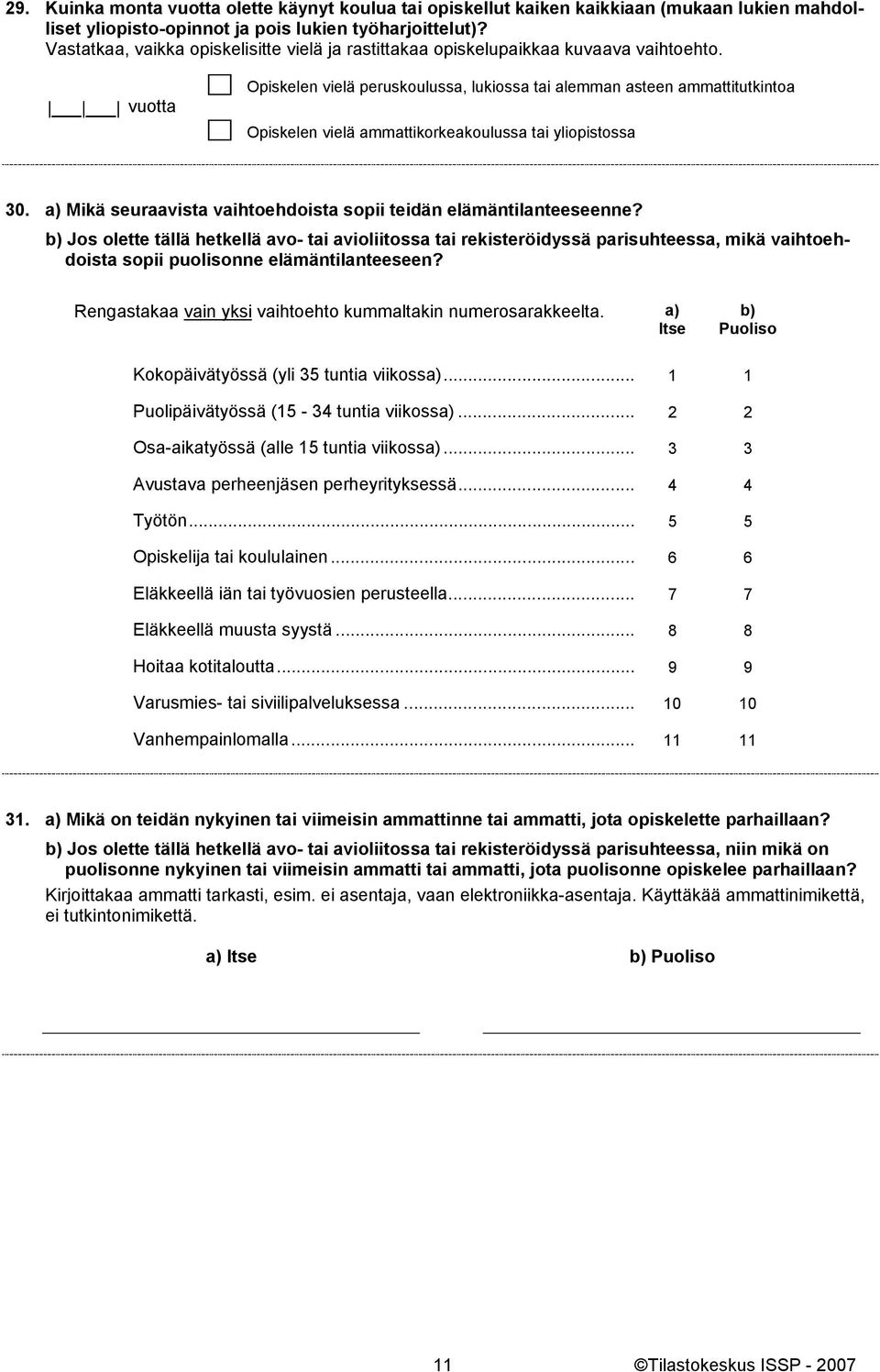 vuotta Opiskelen vielä peruskoulussa, lukiossa tai alemman asteen ammattitutkintoa Opiskelen vielä ammattikorkeakoulussa tai yliopistossa 30.