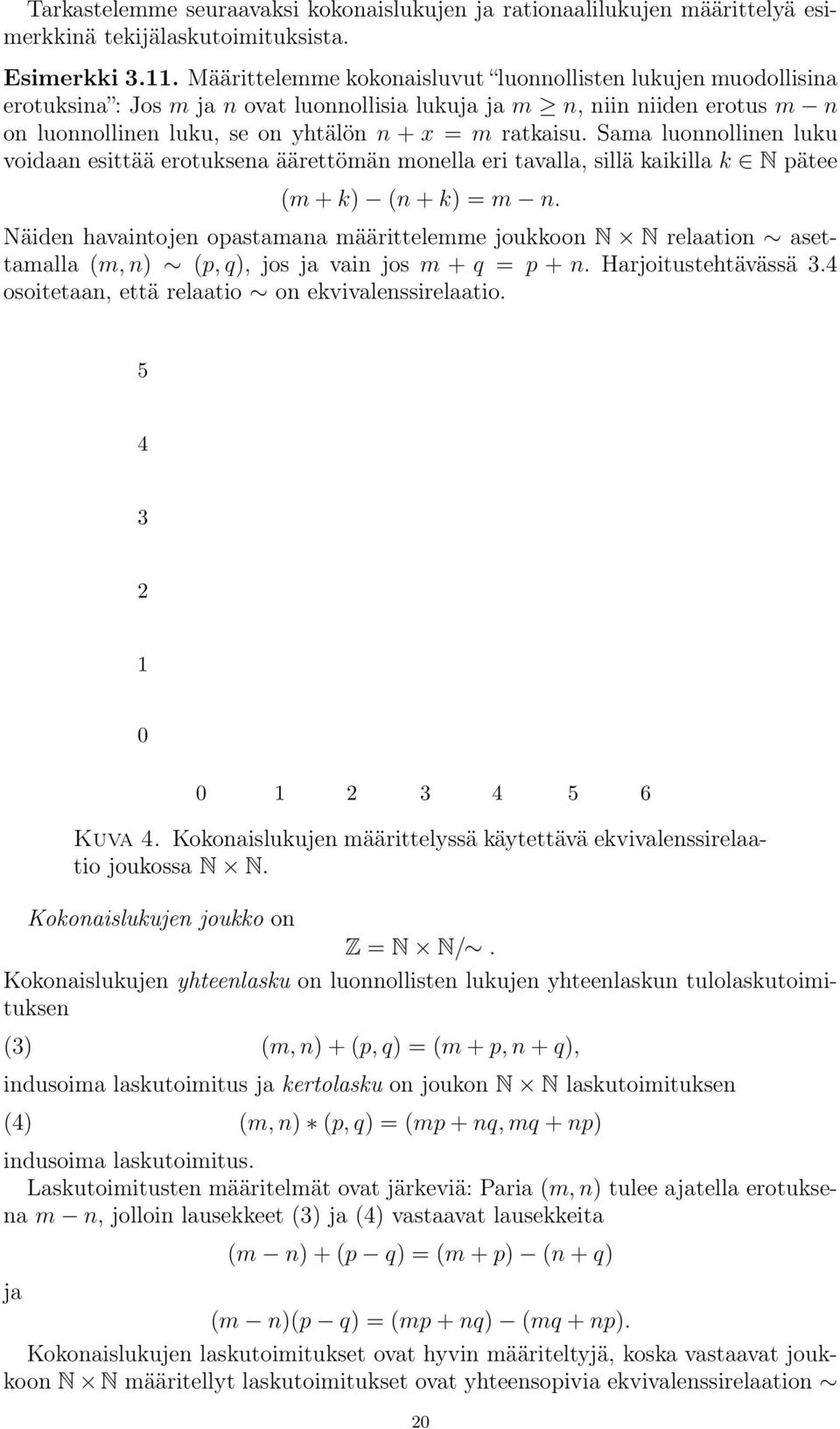 Sama luonnollinen luku voidaan esittää erotuksena äärettömän monella eri tavalla, sillä kaikilla k N pätee (m + k) (n + k) = m n.