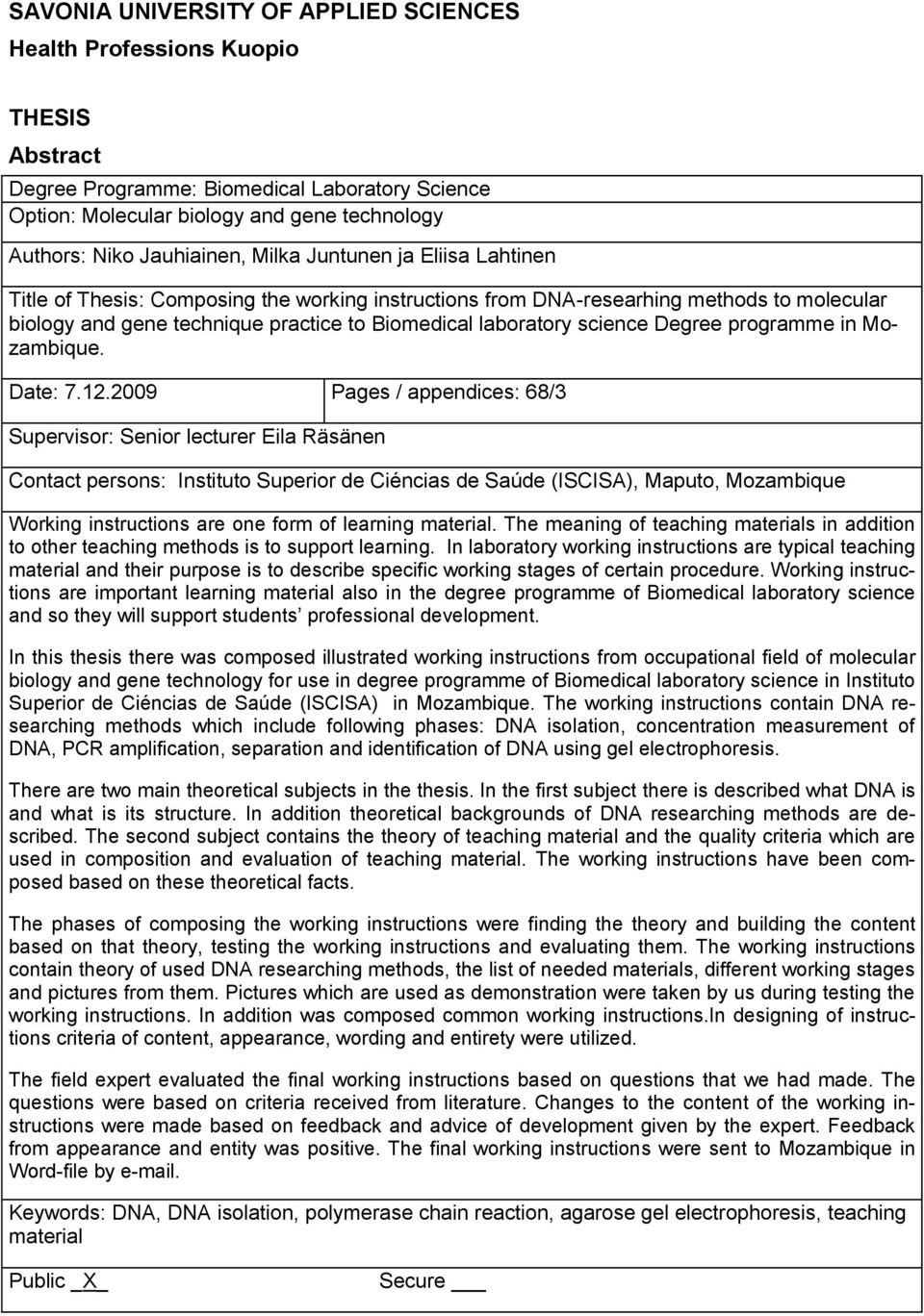 science Degree programme in Mozambique. Date: 7.12.